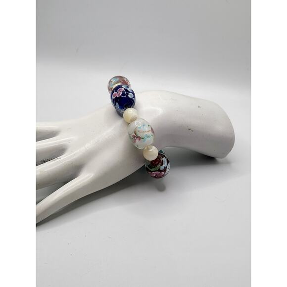 Lampwork Glass Floral Bead Bracelet Craft Lot Multicolor 16.5mm Beads - Picture 4 of 7